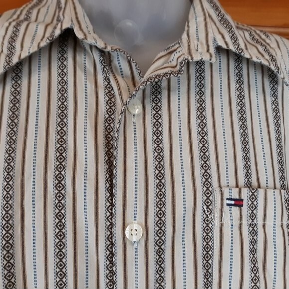 Tommy Hilfiger Retro Striped Button Down Shirt Large - White Vertical Cotton - Picture 5 of 9